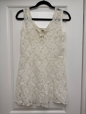Ivory Lace Slip Chemise with Satin Bow